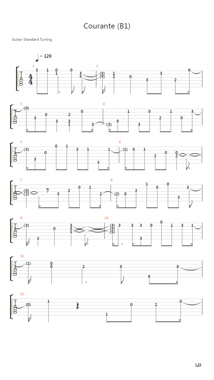 Courante B1吉他谱