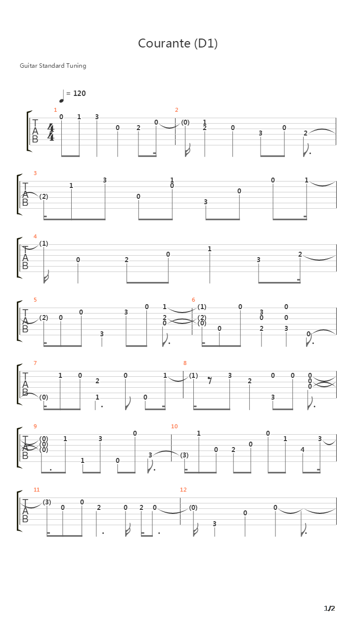 Courante D1吉他谱