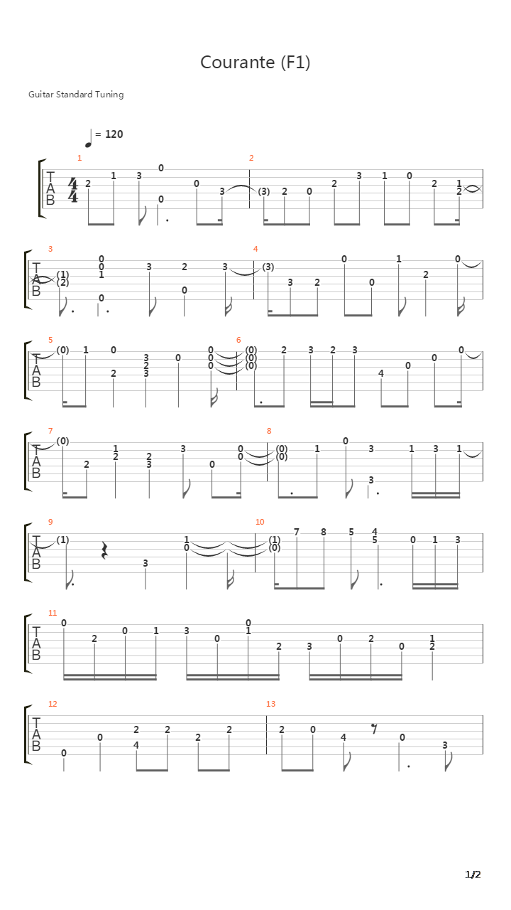 Courante F1吉他谱