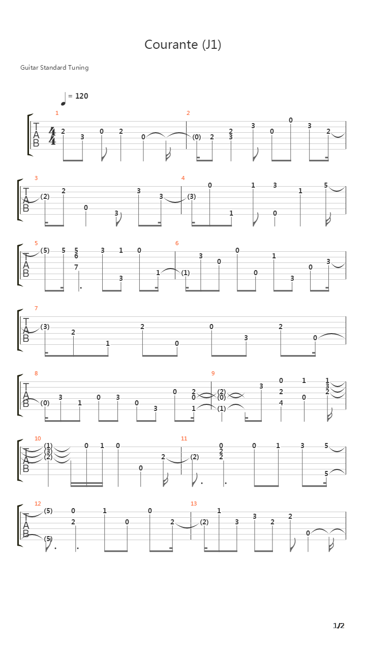 Courante J1吉他谱