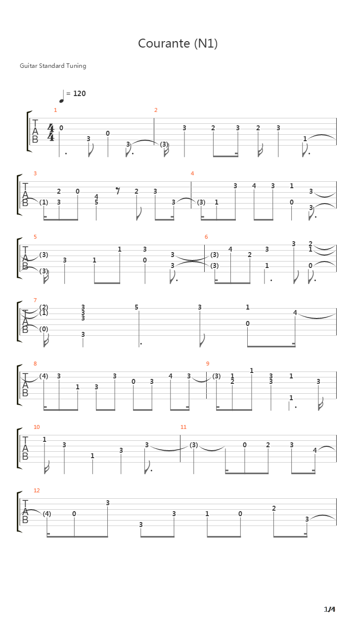 Courante N1吉他谱