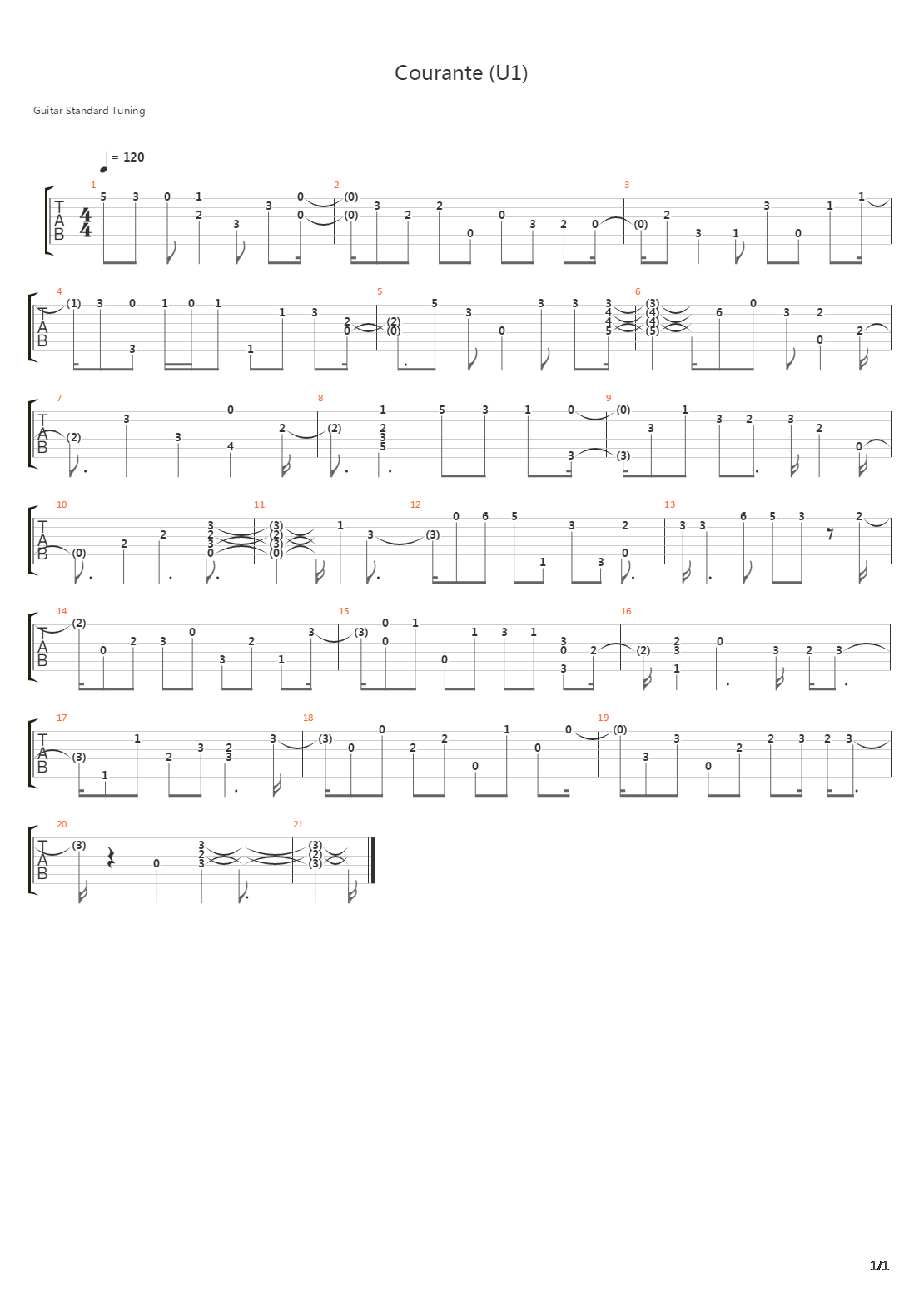 Courante U1吉他谱