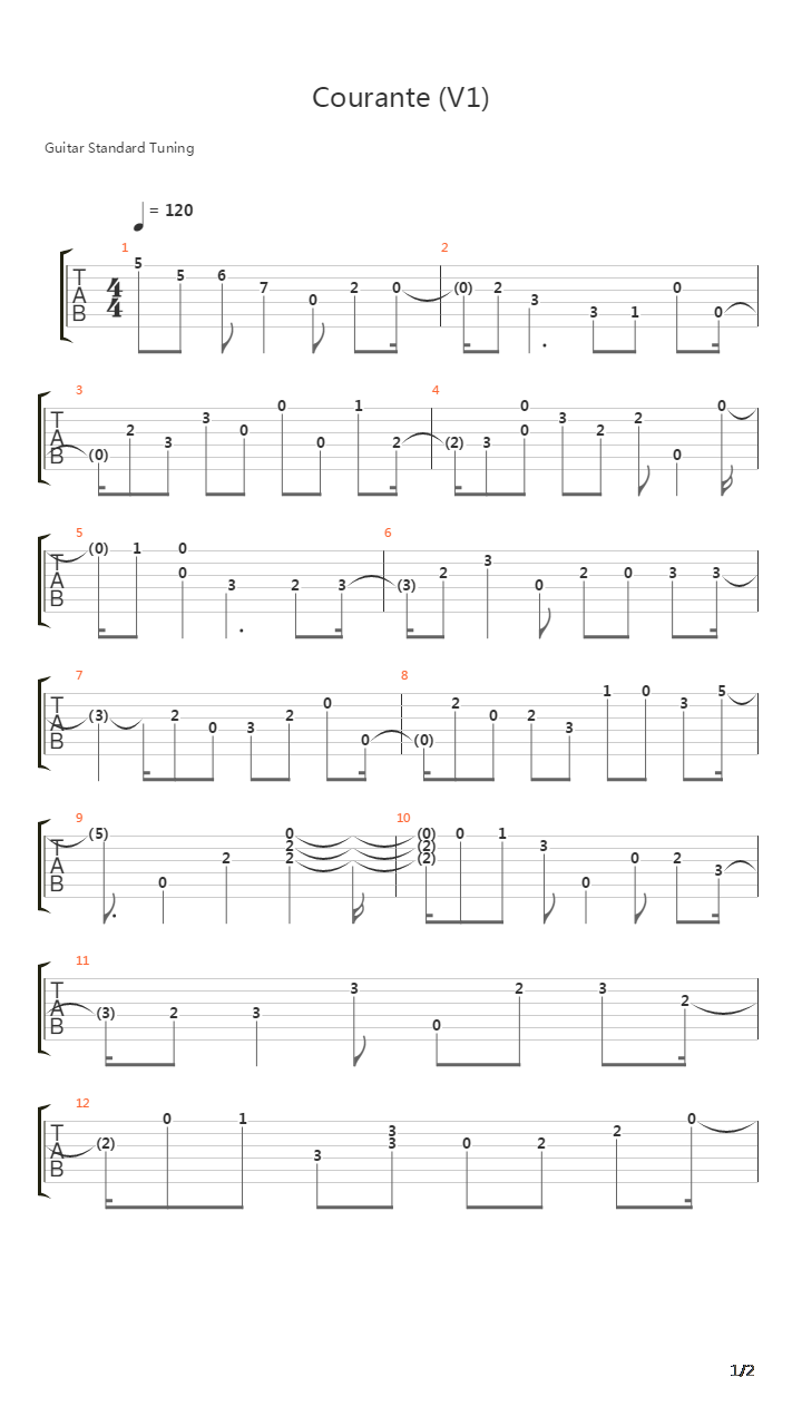 Courante V1吉他谱