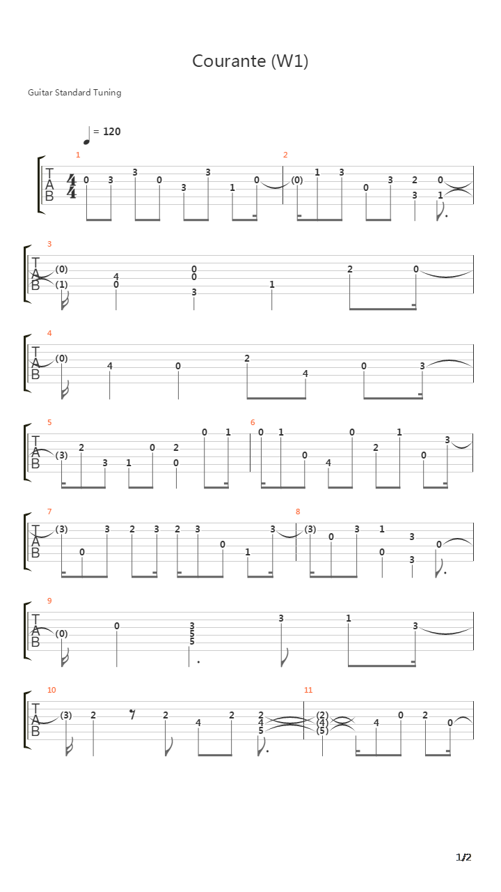 Courante W1吉他谱