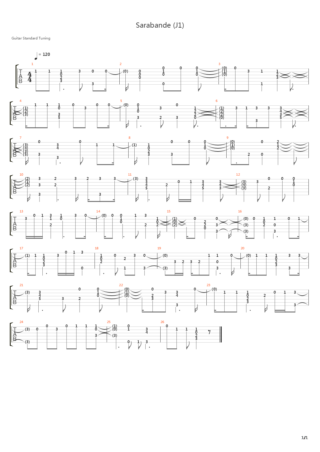 Sarabande J1吉他谱