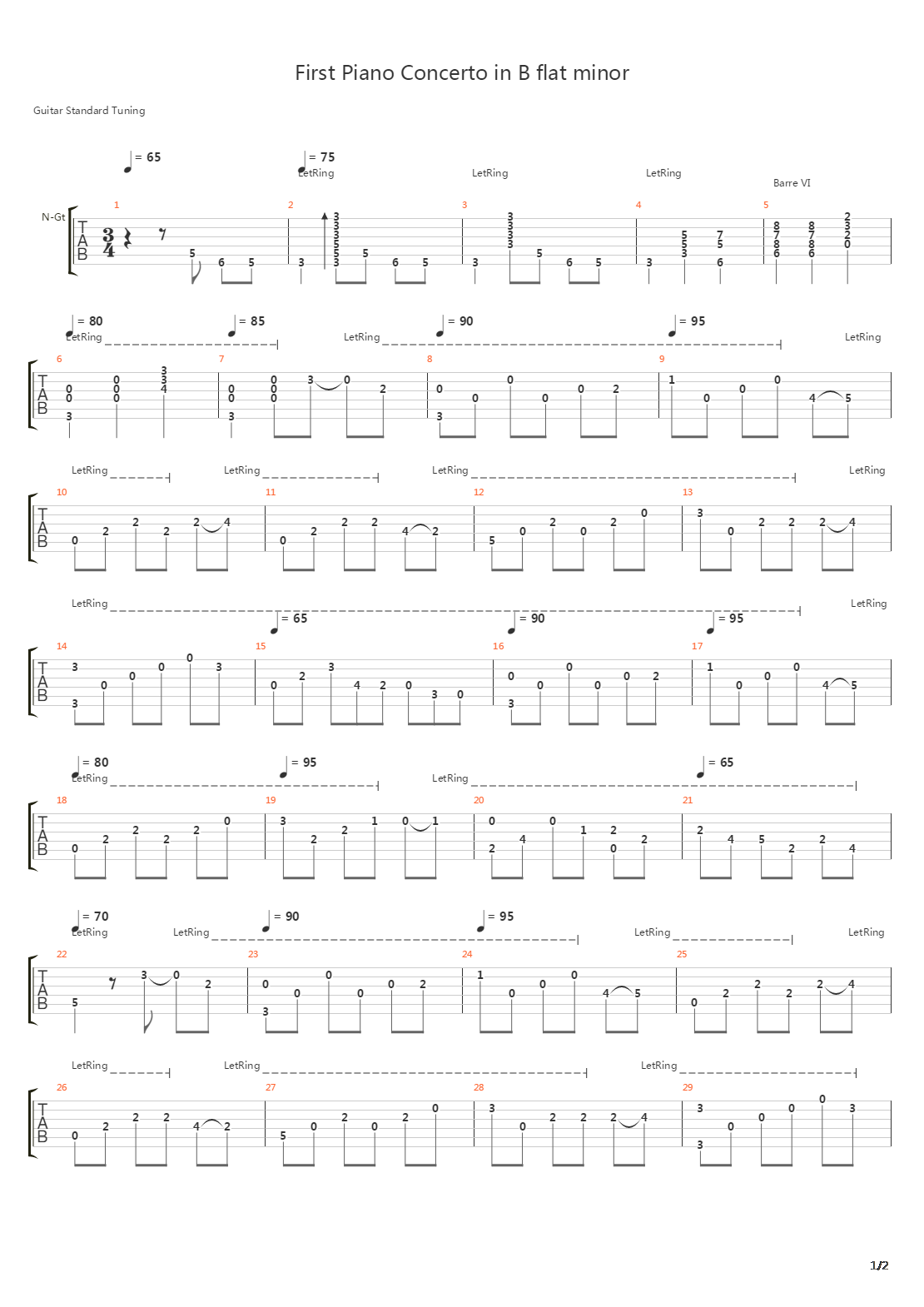 First Piano Concerto in B flat minor吉他谱