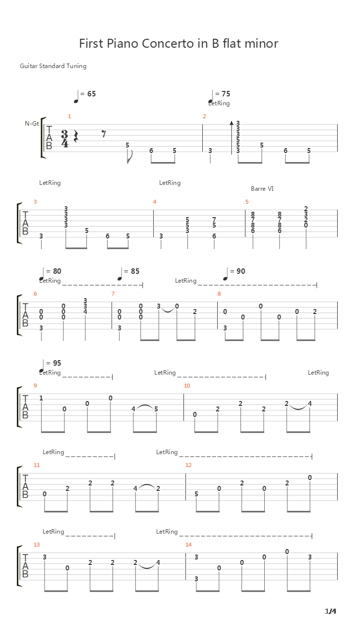 First Piano Concerto in B flat minor吉他谱