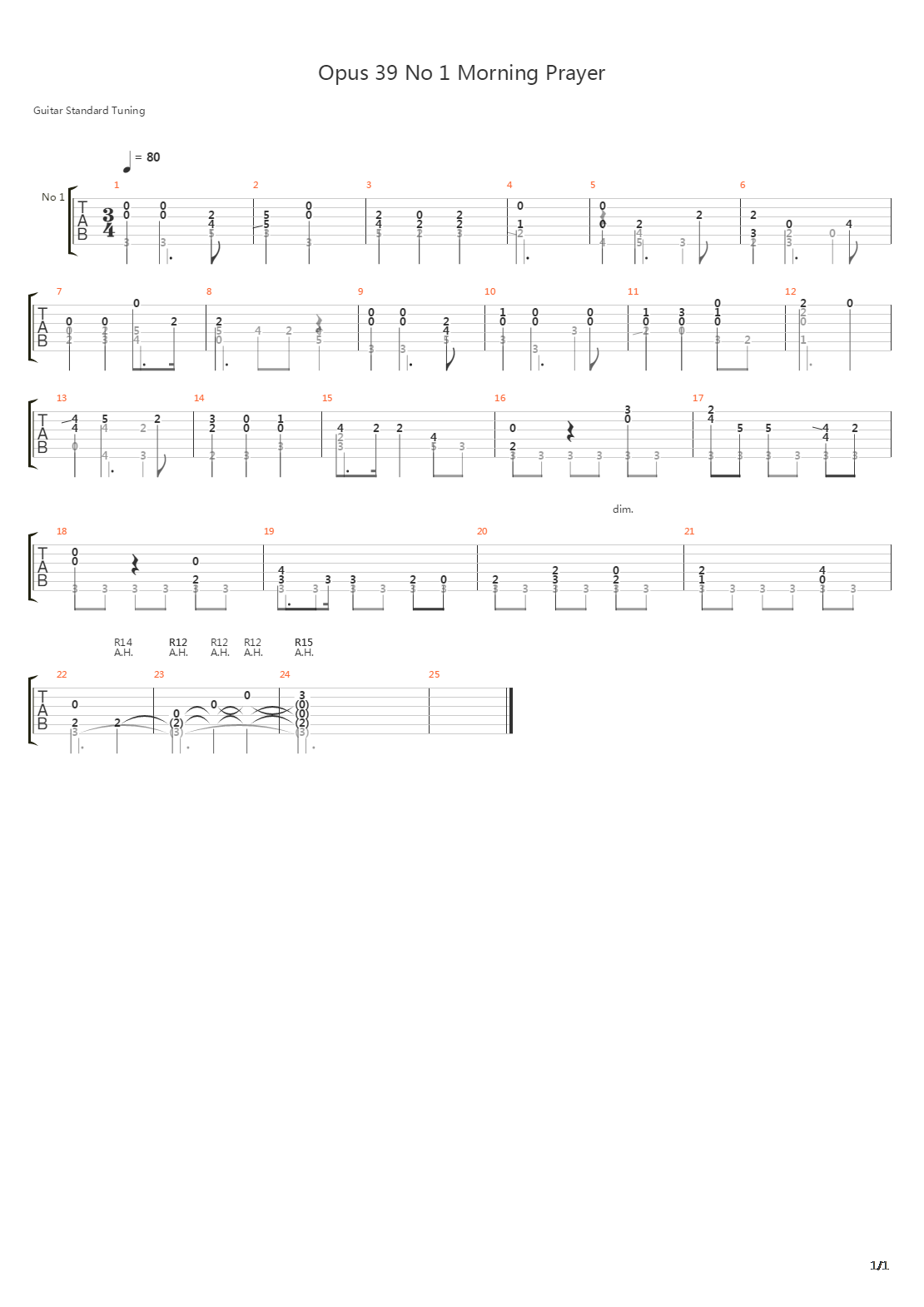 Opus 39 No 1 Morning Prayer吉他谱