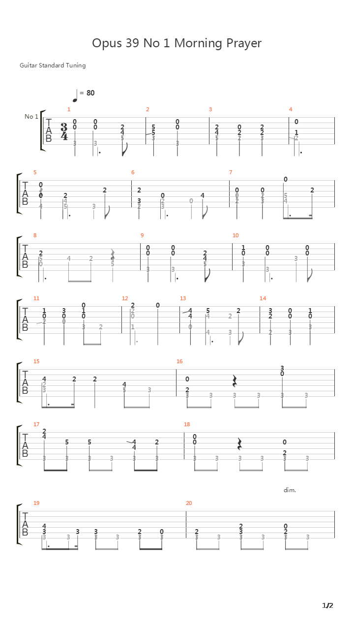 Opus 39 No 1 Morning Prayer吉他谱