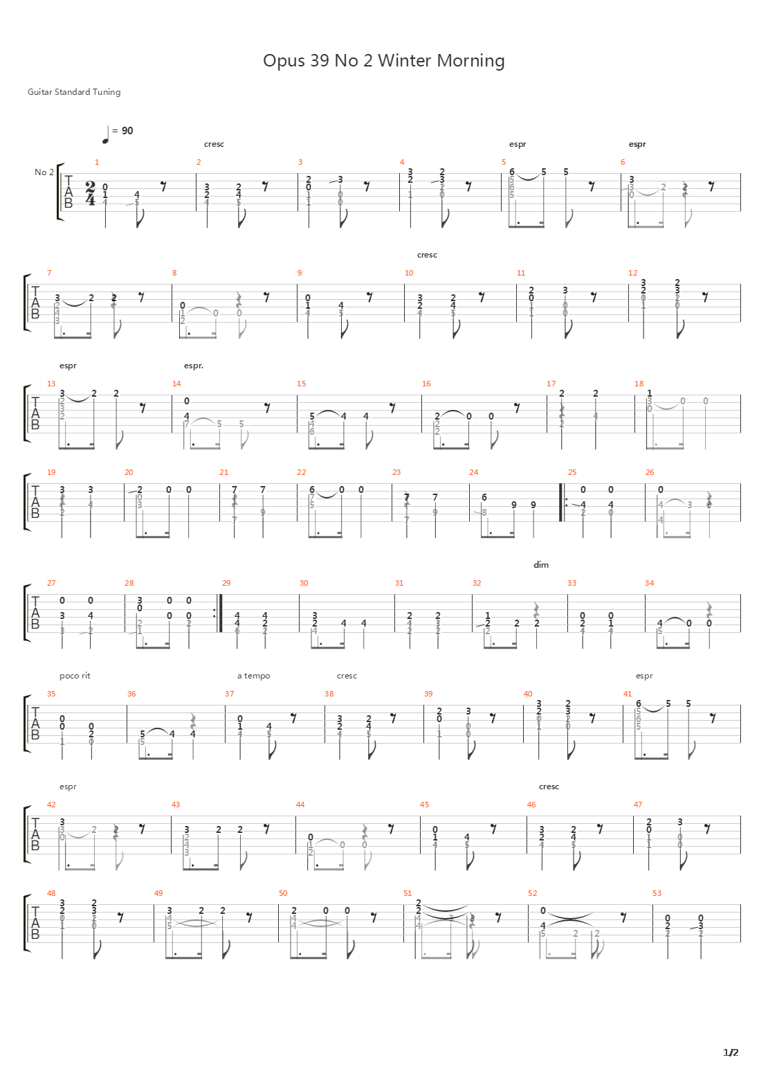Opus 39 No 2 Winter Morning吉他谱