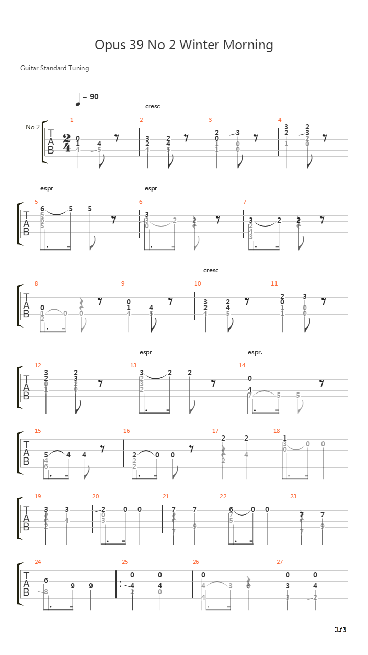 Opus 39 No 2 Winter Morning吉他谱