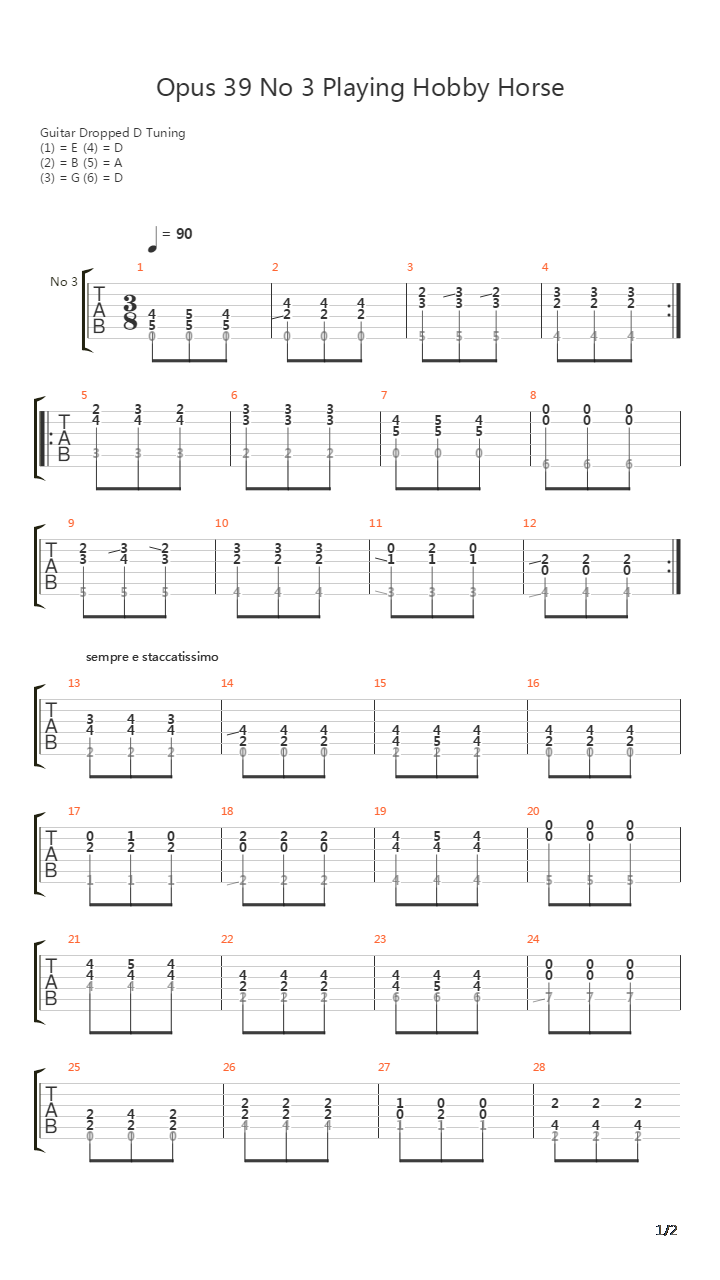 Opus 39 No 3 Playing Hobby Horse吉他谱