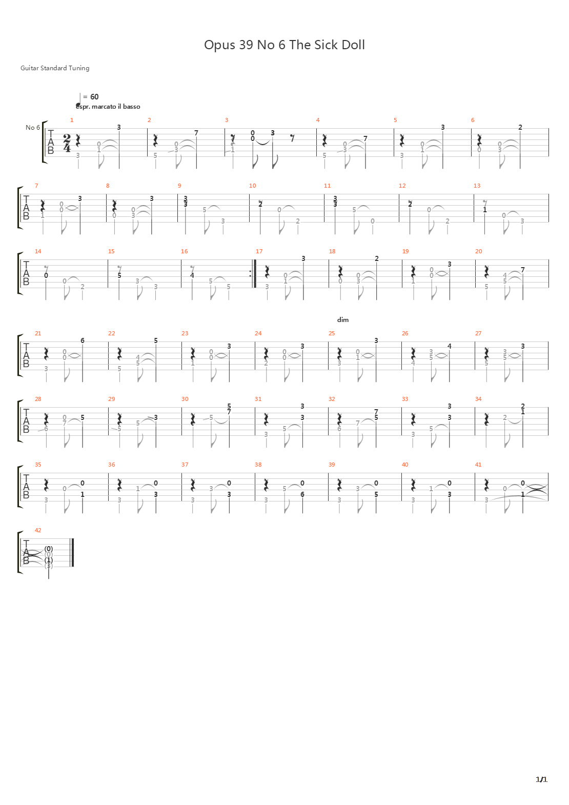 Opus 39 No 6 The Sick Doll吉他谱