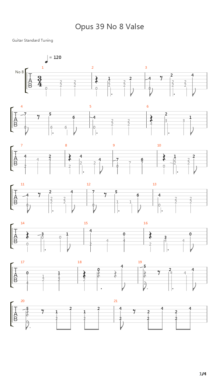 Opus 39 No 8 Valse吉他谱