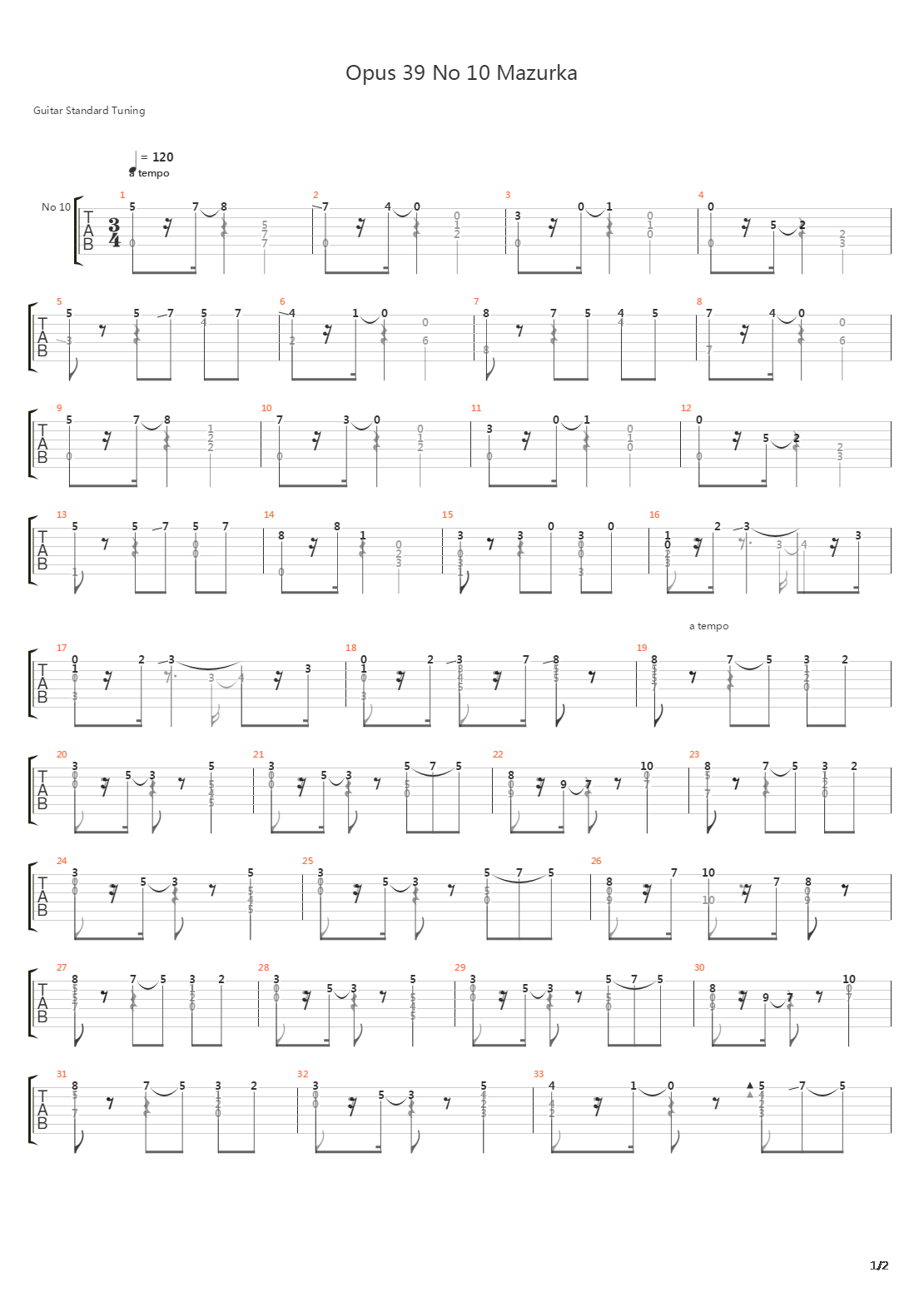 Opus 39 No 10 Mazurka吉他谱