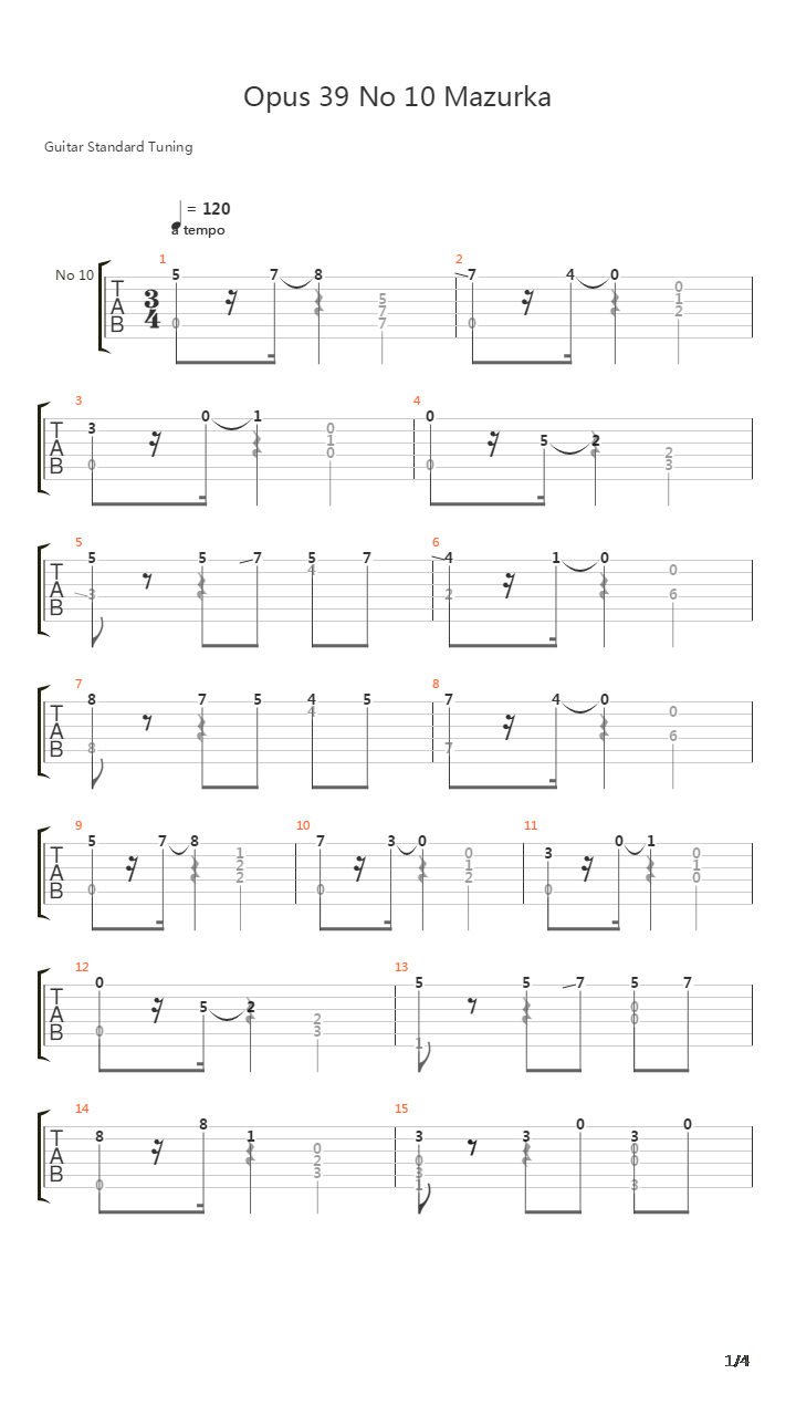 Opus 39 No 10 Mazurka吉他谱