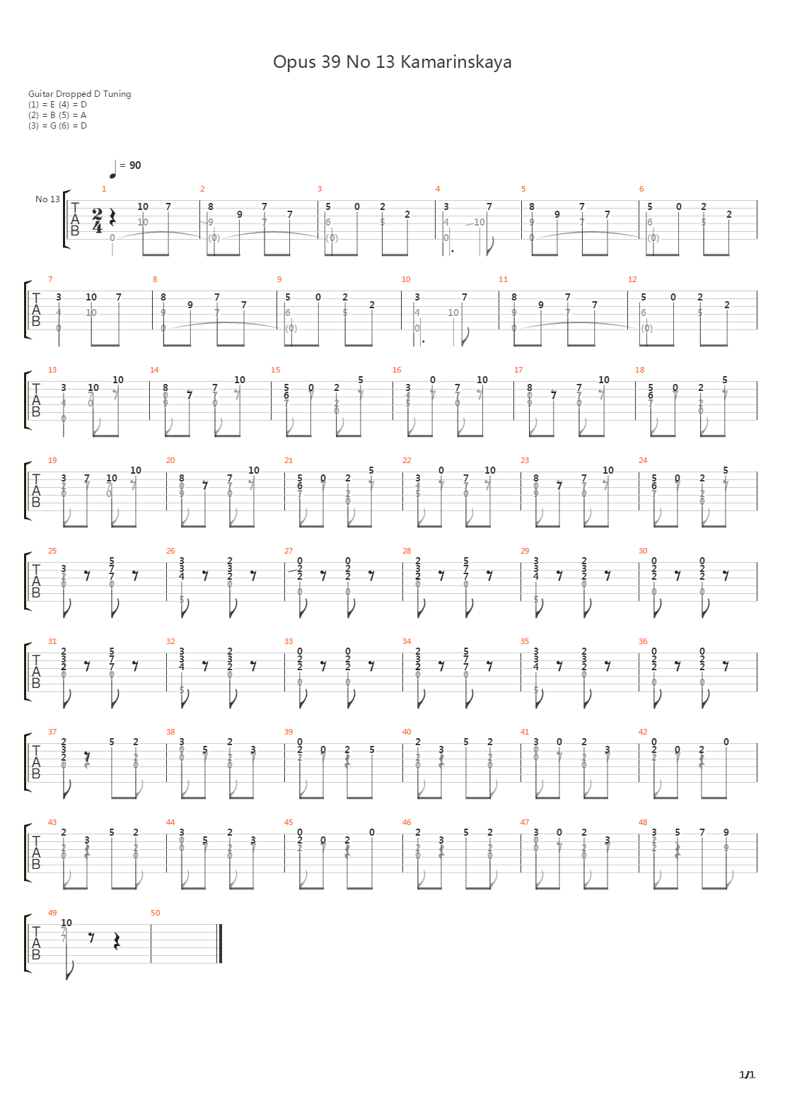 Opus 39 No 13 Kamarinskaya吉他谱