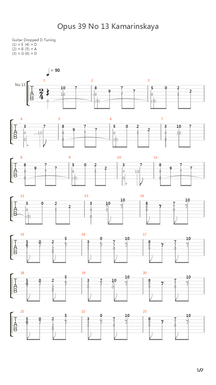 Opus 39 No 13 Kamarinskaya吉他谱