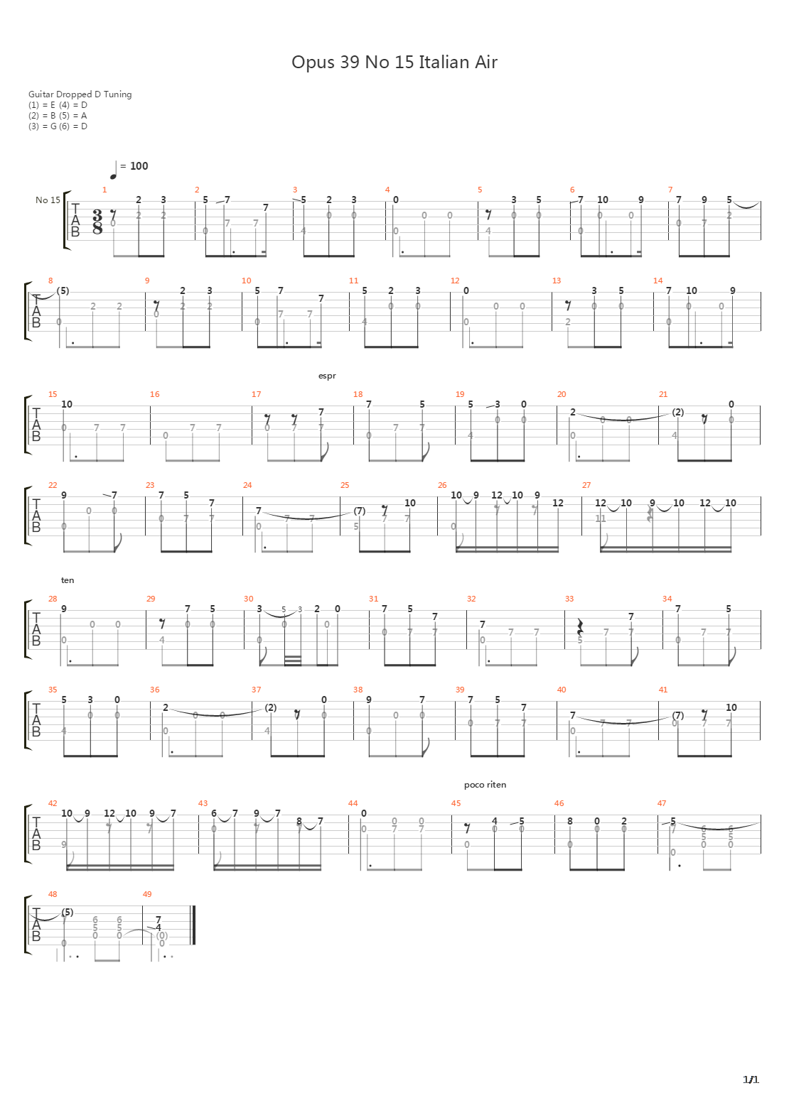 Opus 39 No 15 Italian Air吉他谱