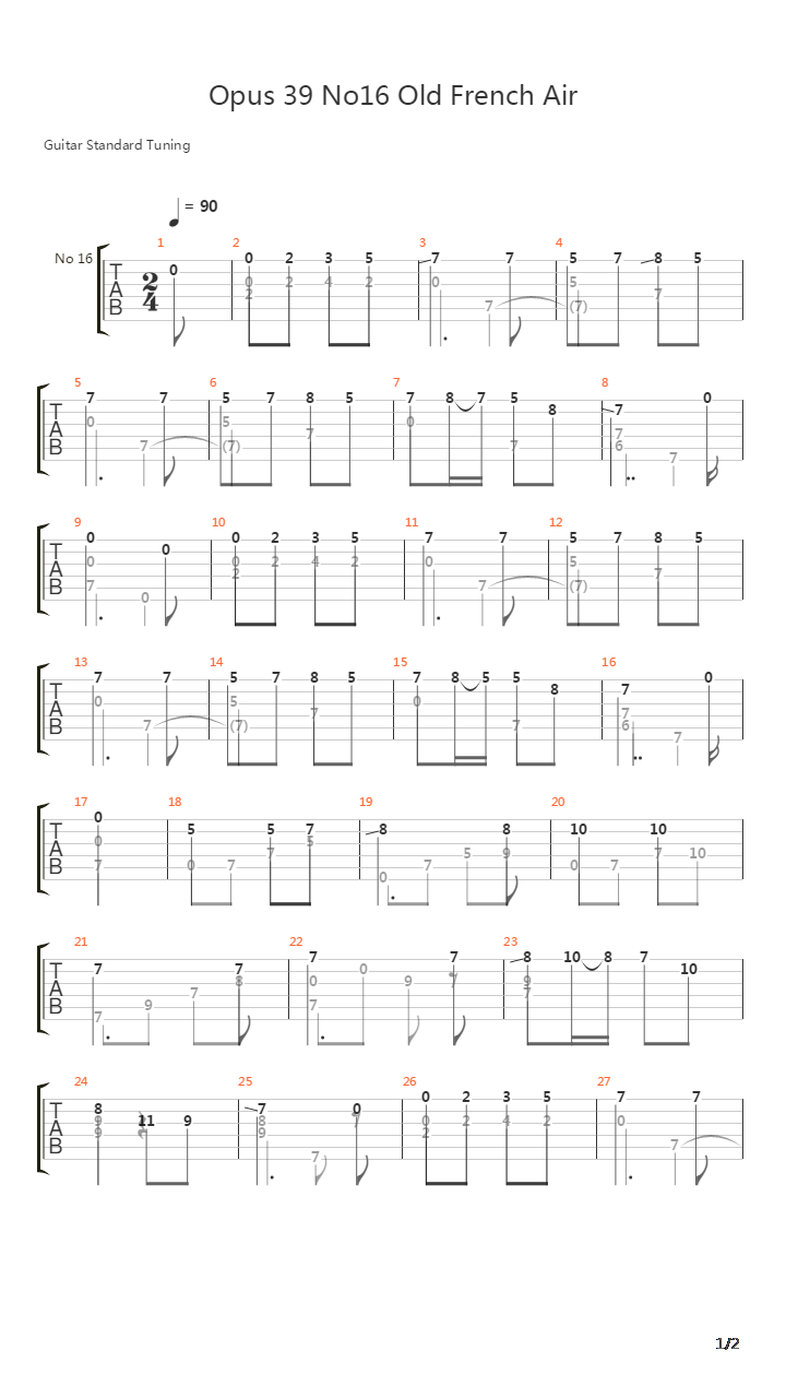 Opus 39 No 16 Old French Air吉他谱