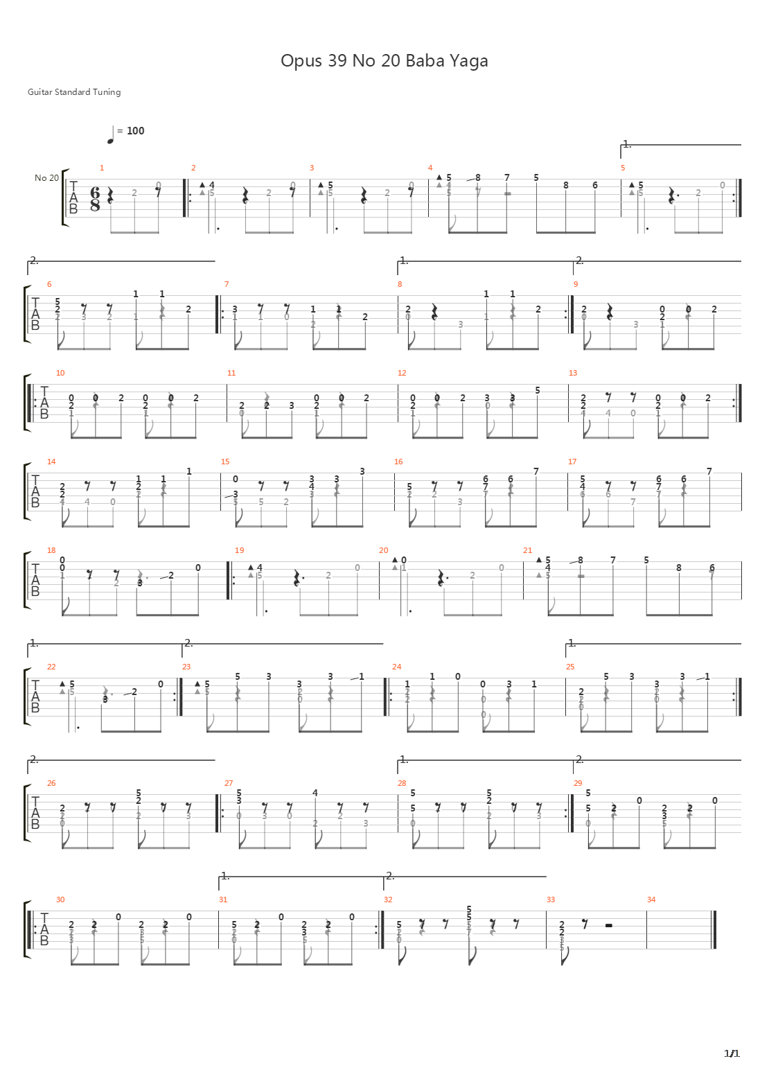 Opus 39 No 20 Baba Yaga吉他谱