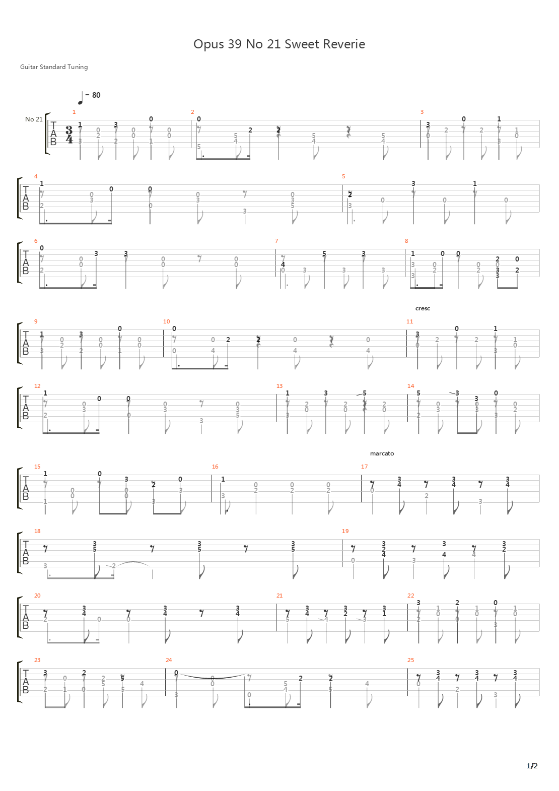 Opus 39 No 21 Sweet Reverie吉他谱