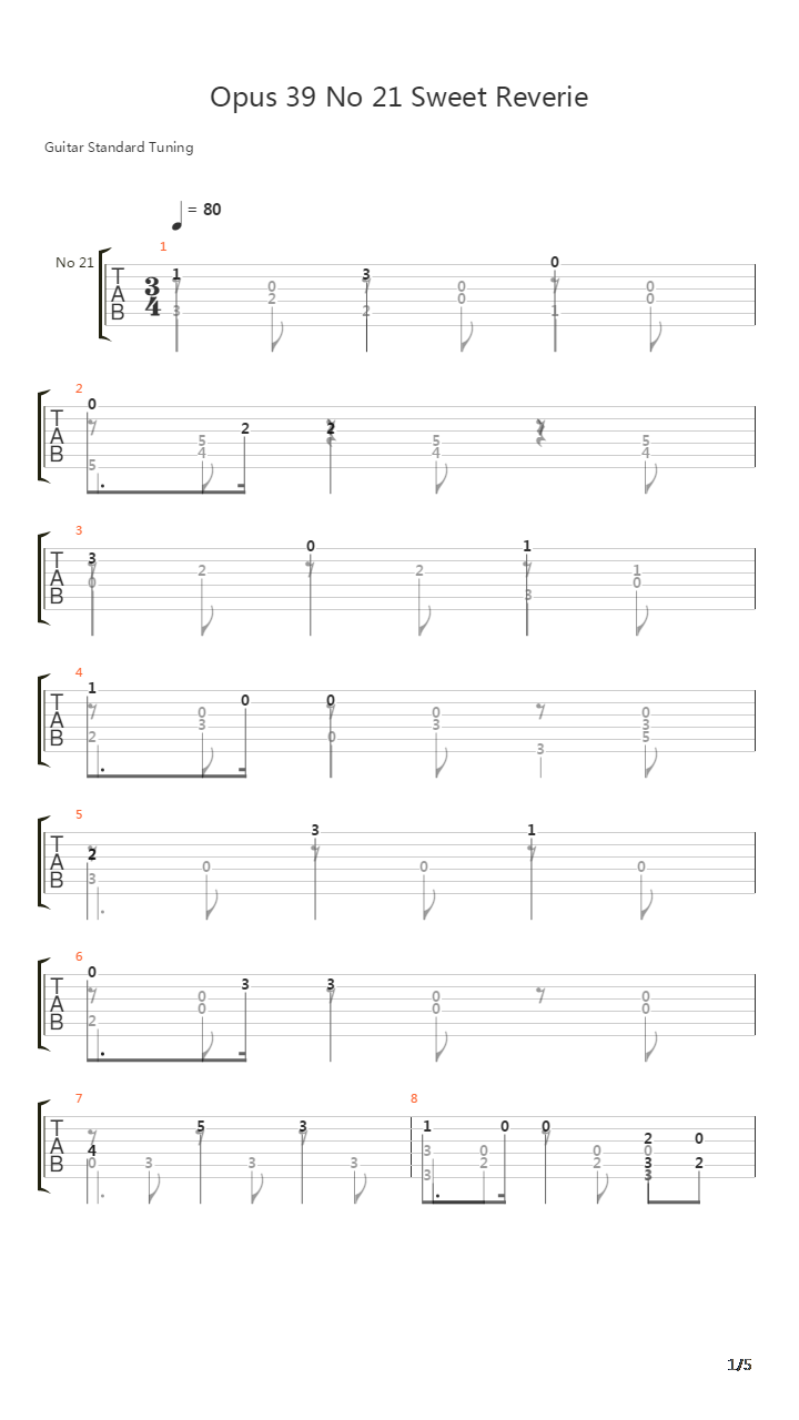 Opus 39 No 21 Sweet Reverie吉他谱