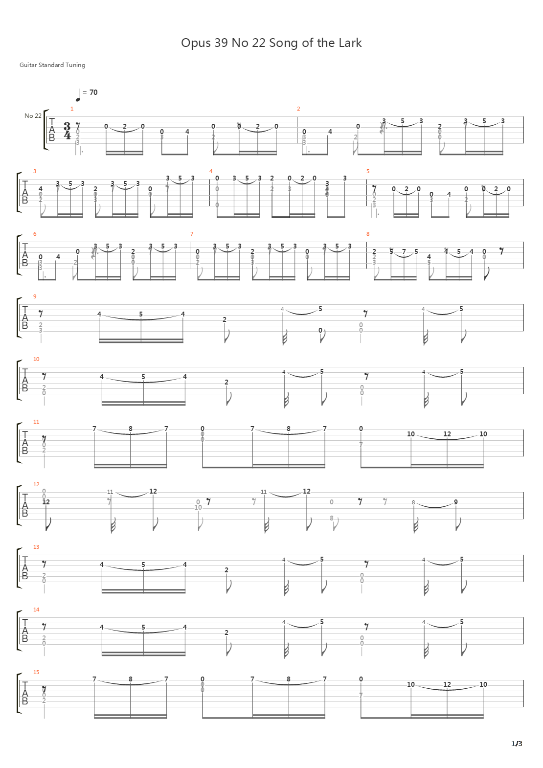 Opus 39 No 22 Song of the Lark吉他谱