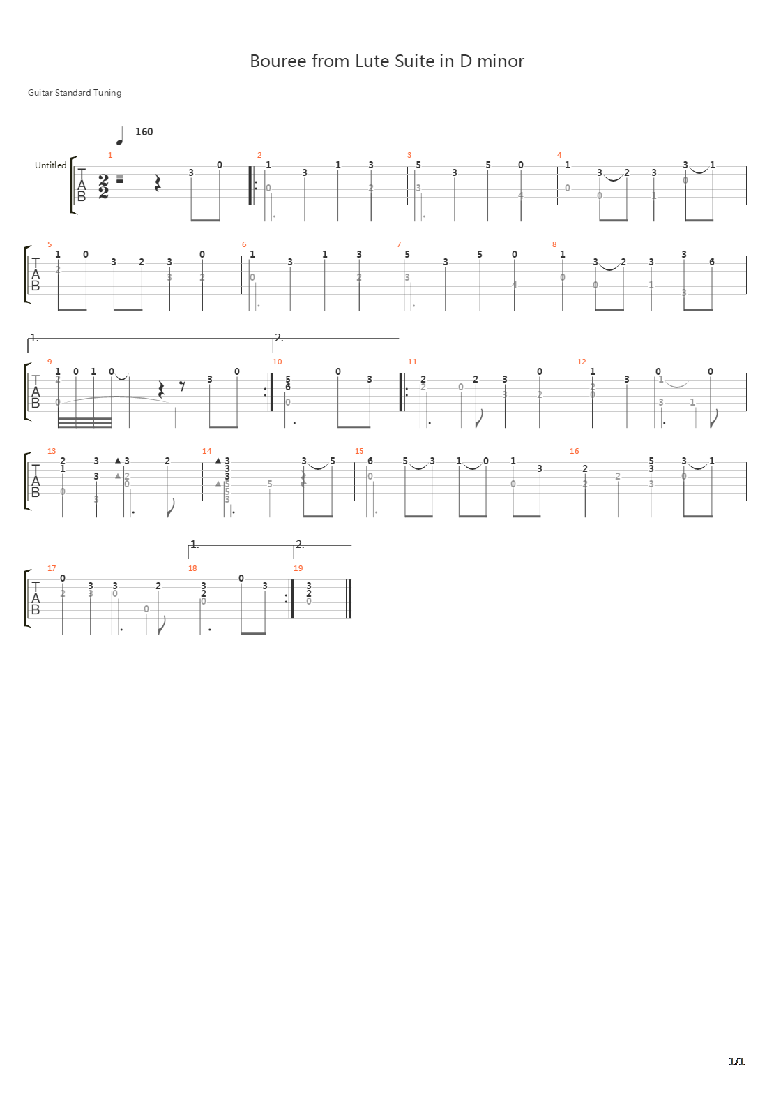 Lute Suite In D Minor 4 Bouree吉他谱