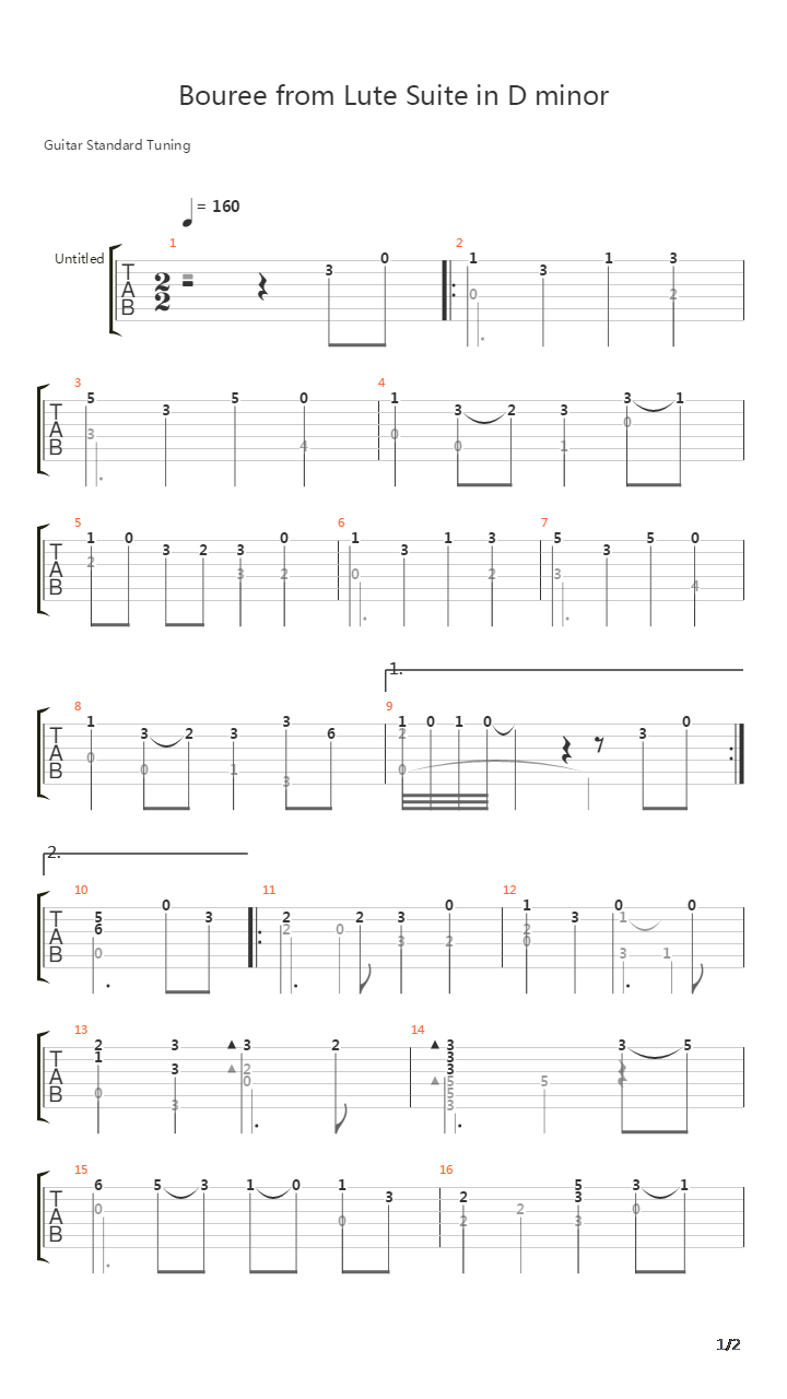 Lute Suite In D Minor 4 Bouree吉他谱