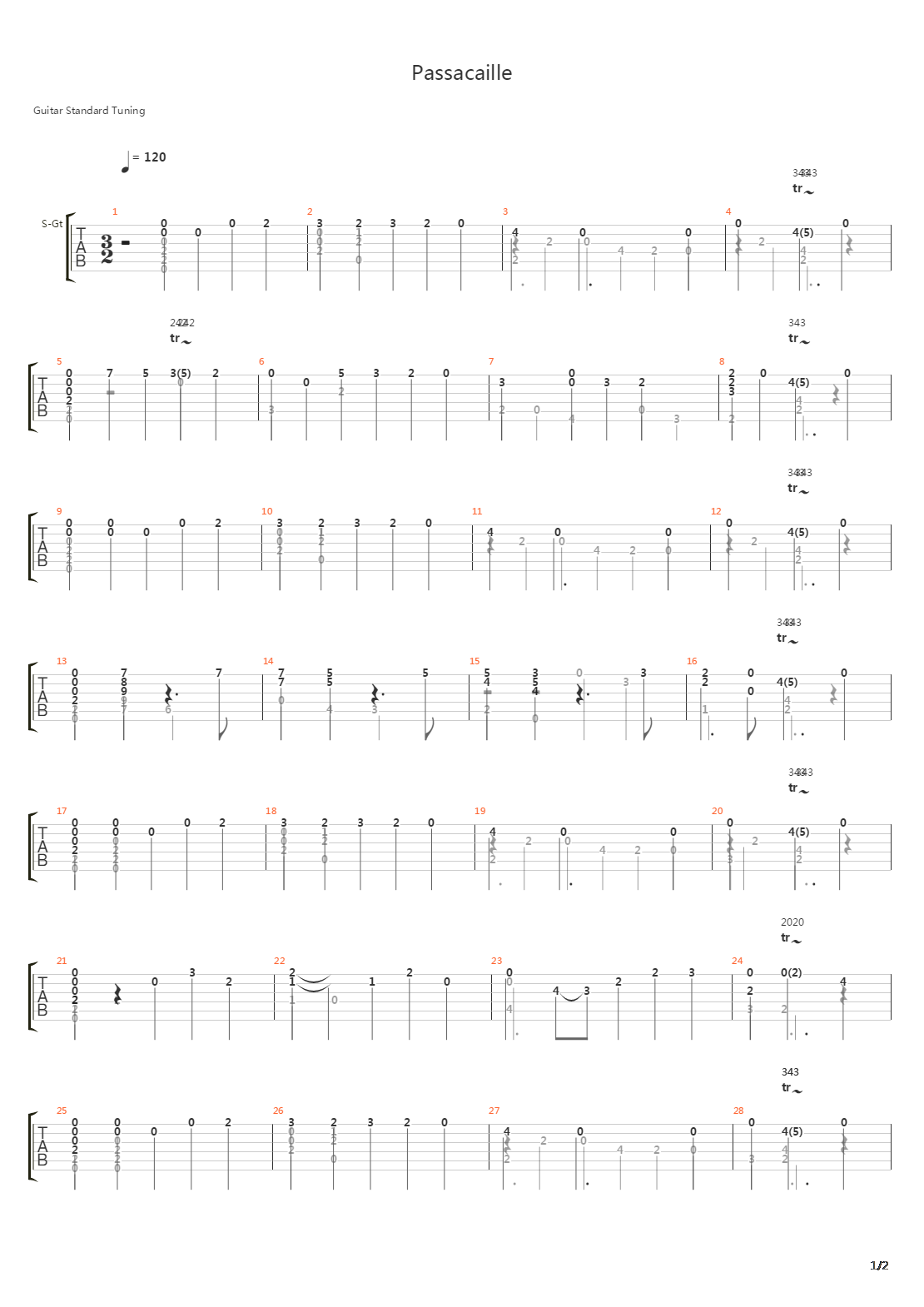 Passacaille吉他谱