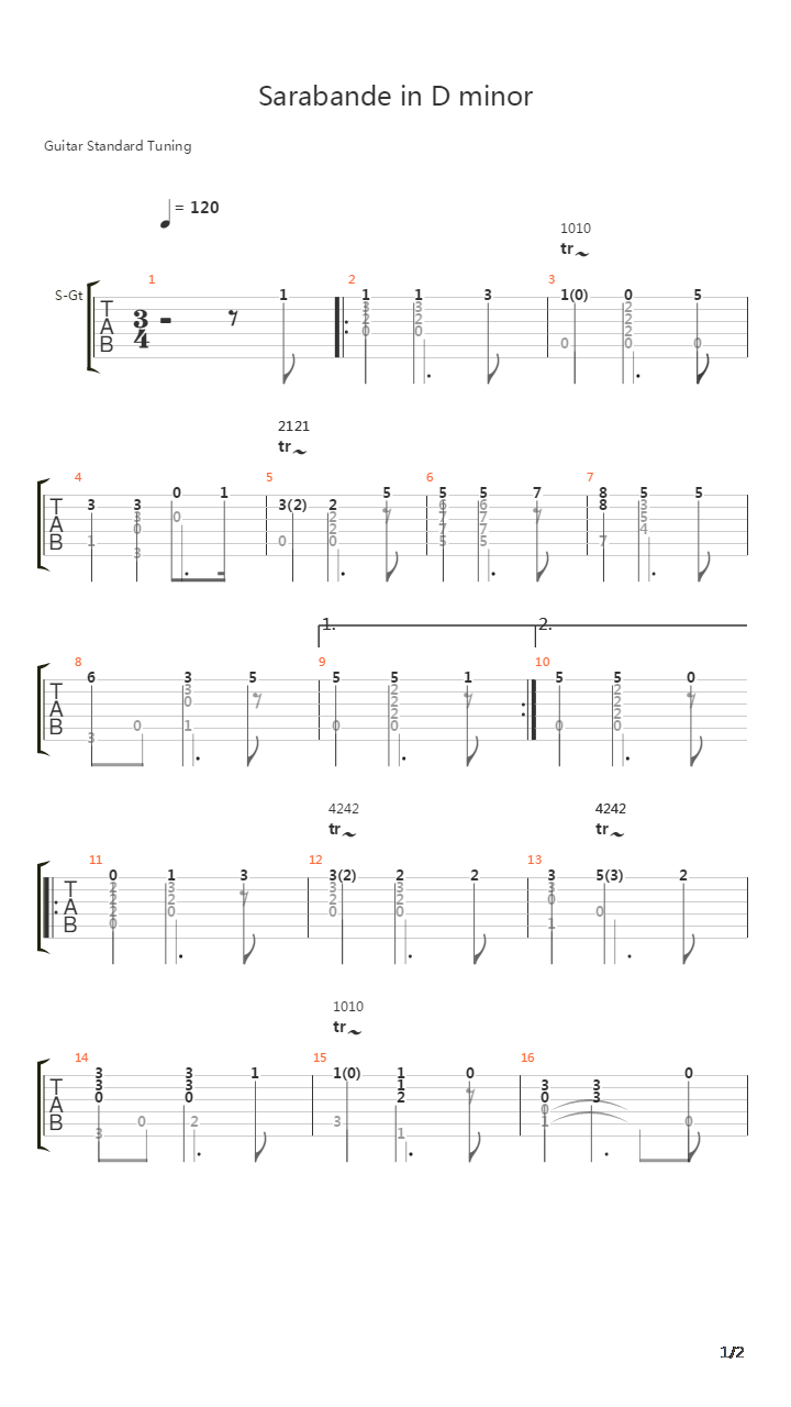 Sarabande in D minor吉他谱