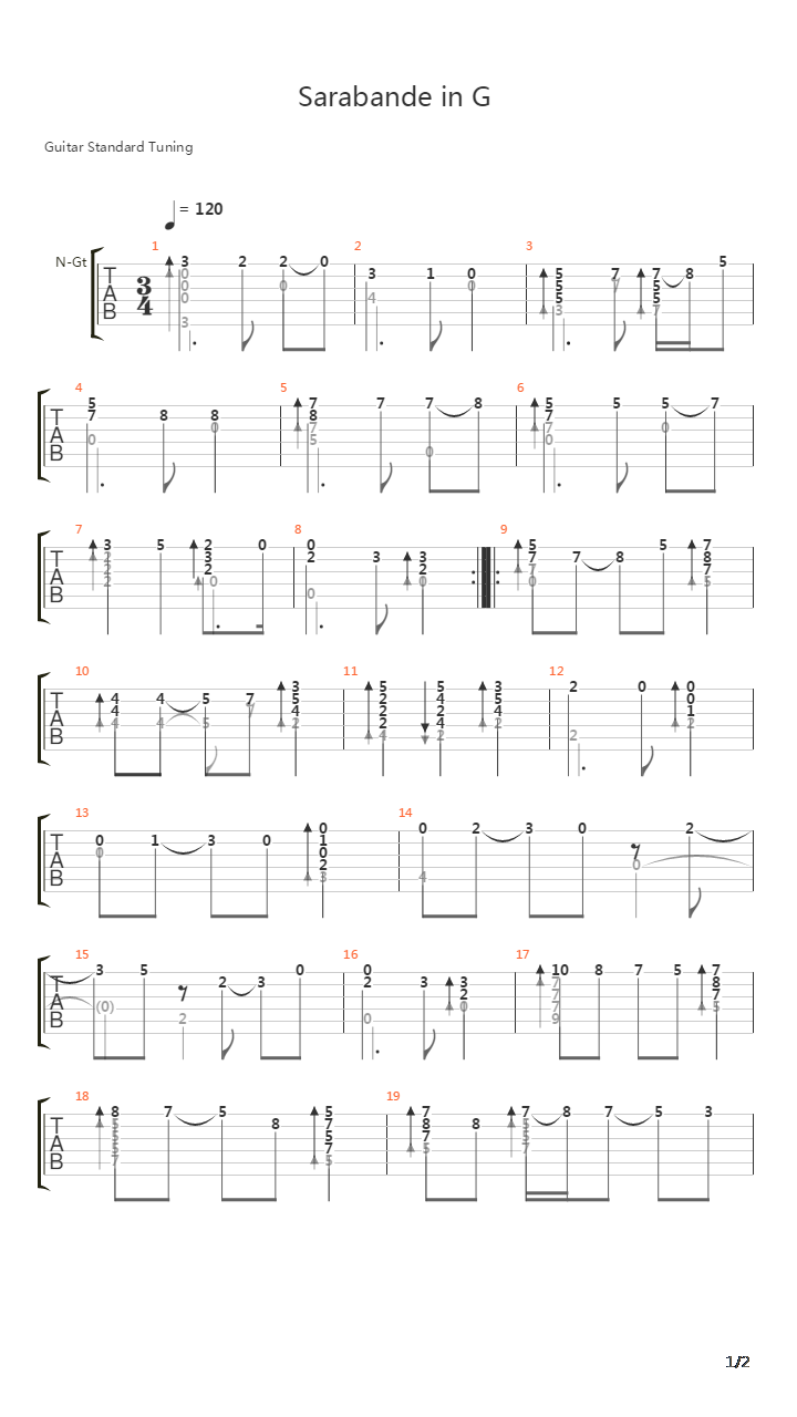 Sarabande in G吉他谱