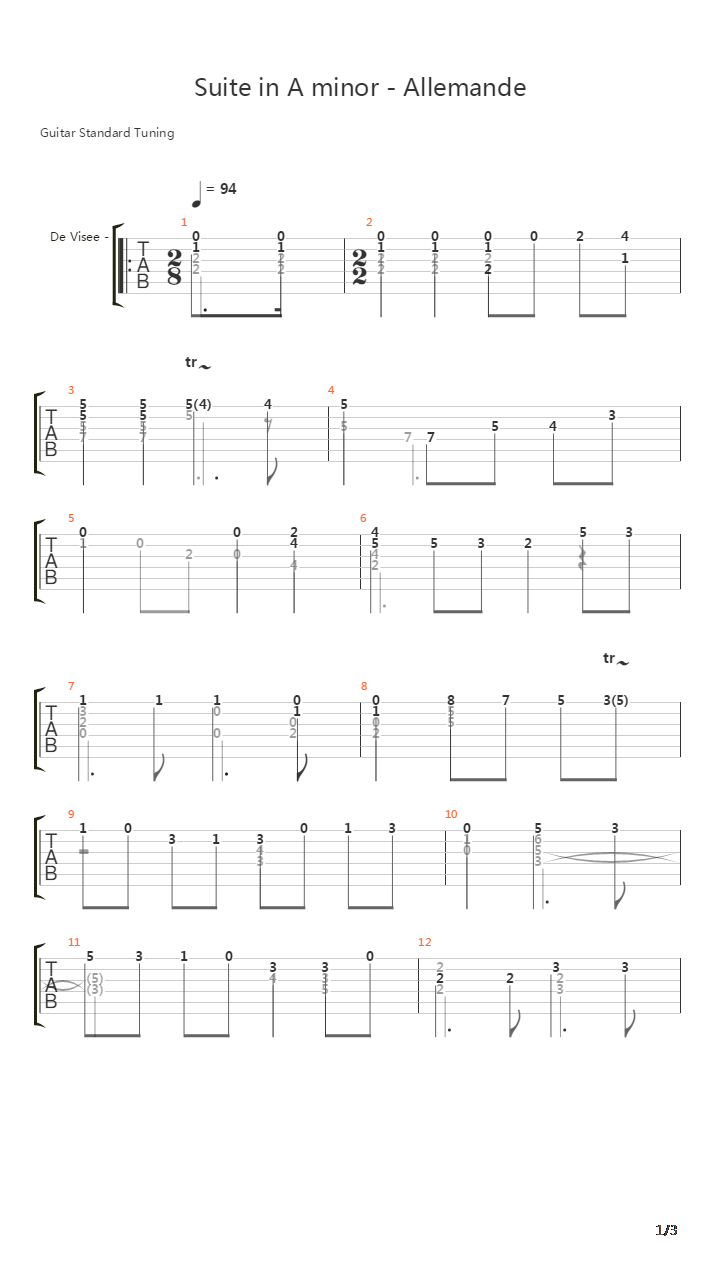 Suite In A Minor Allemande吉他谱