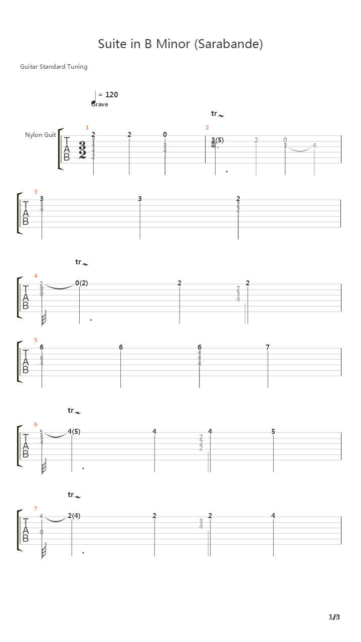 Suite in B Minor (Sarabande)吉他谱