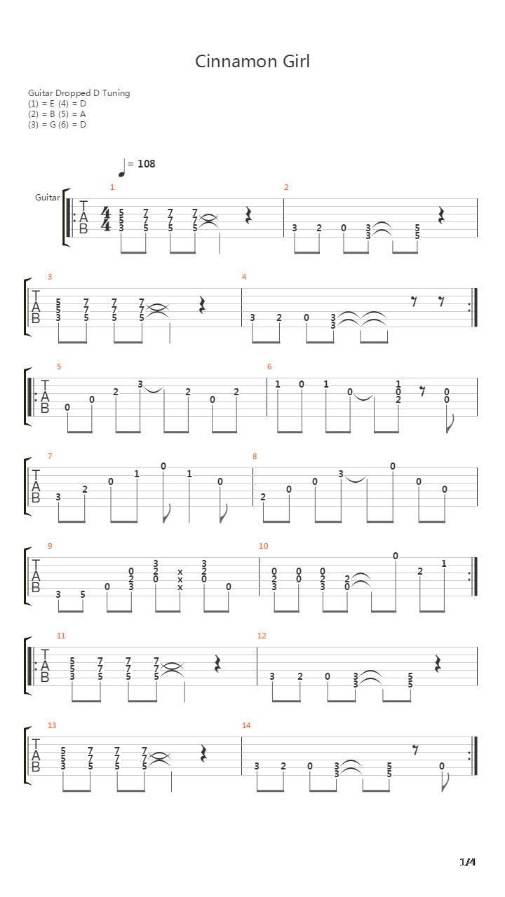 Cinnamon Girl吉他谱