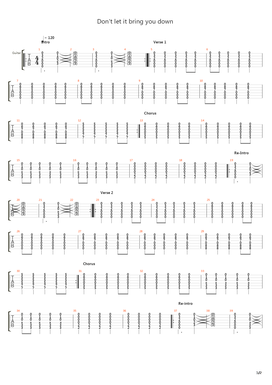 Dont Let It Bring You Down吉他谱