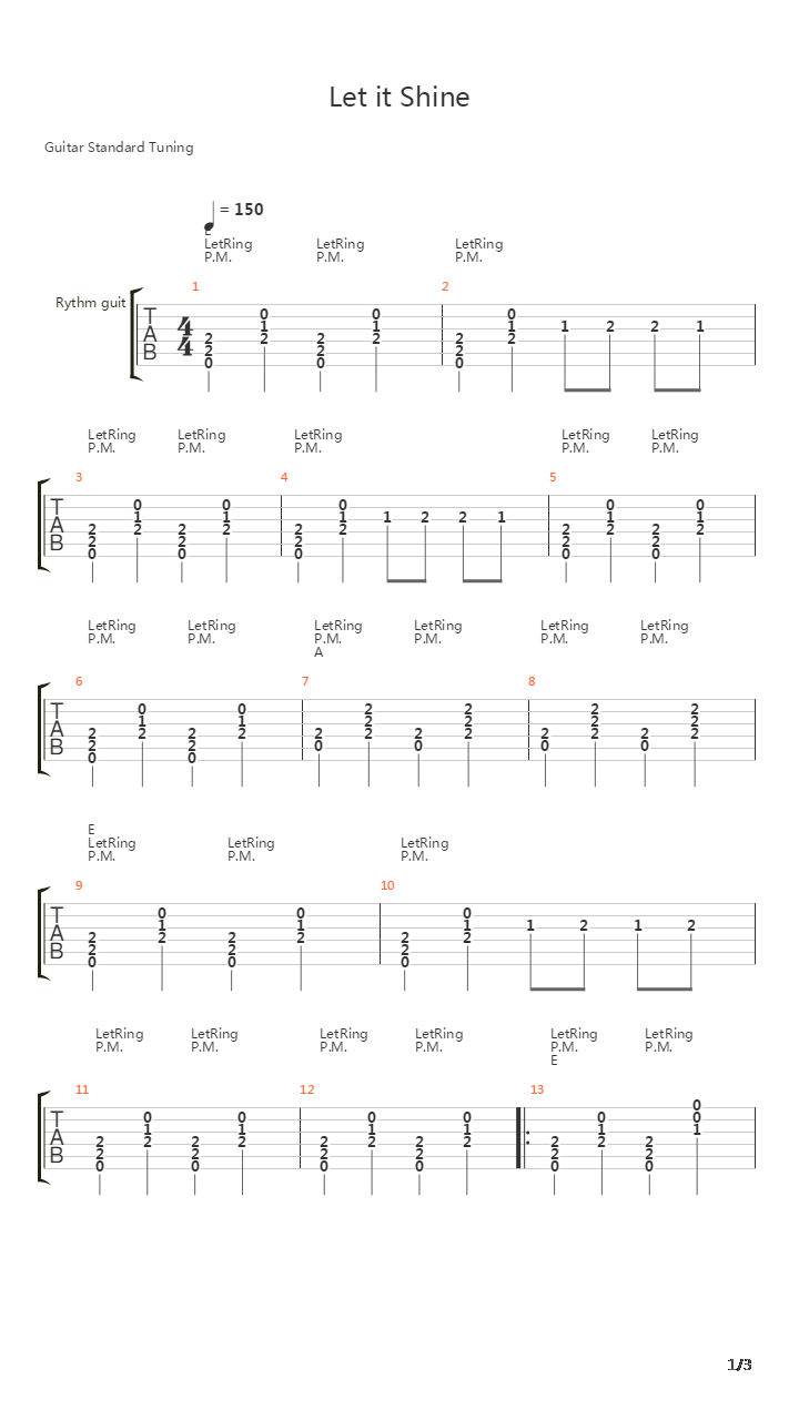 Let It Shine吉他谱