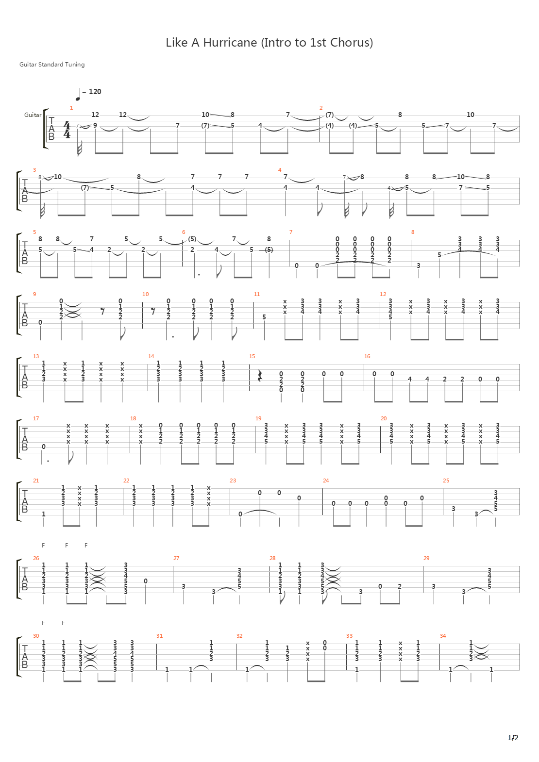 Like A Hurricane吉他谱