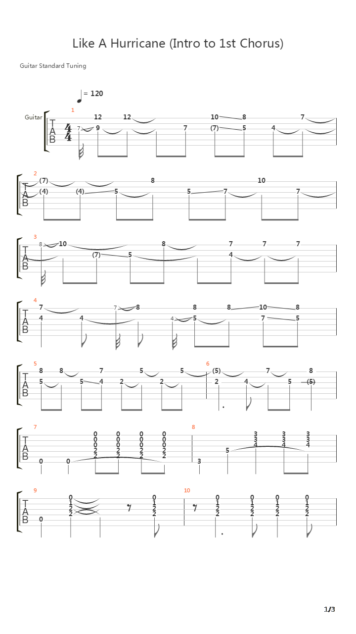 Like A Hurricane吉他谱