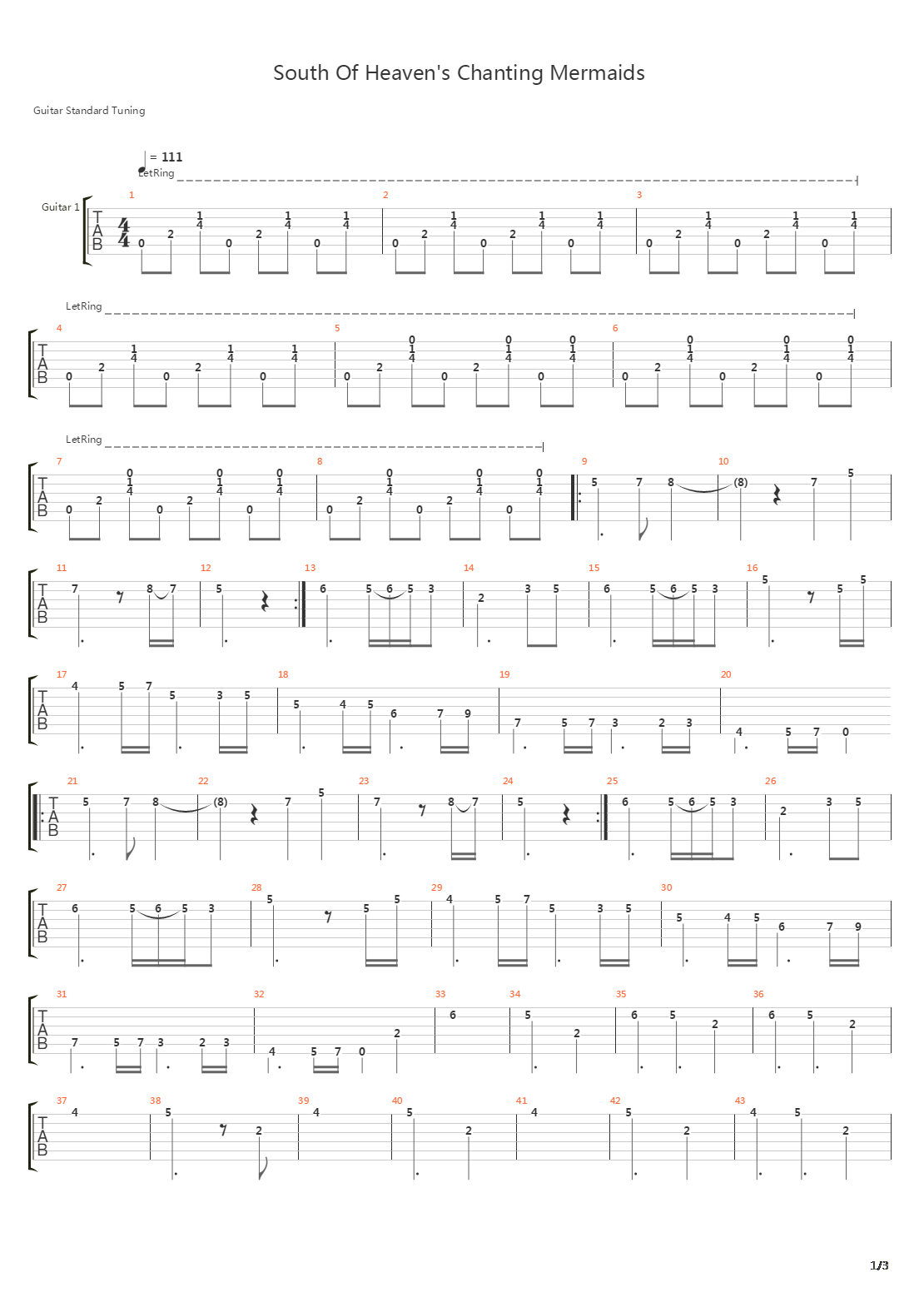 South Of Heavens Chanting Mermaids吉他谱