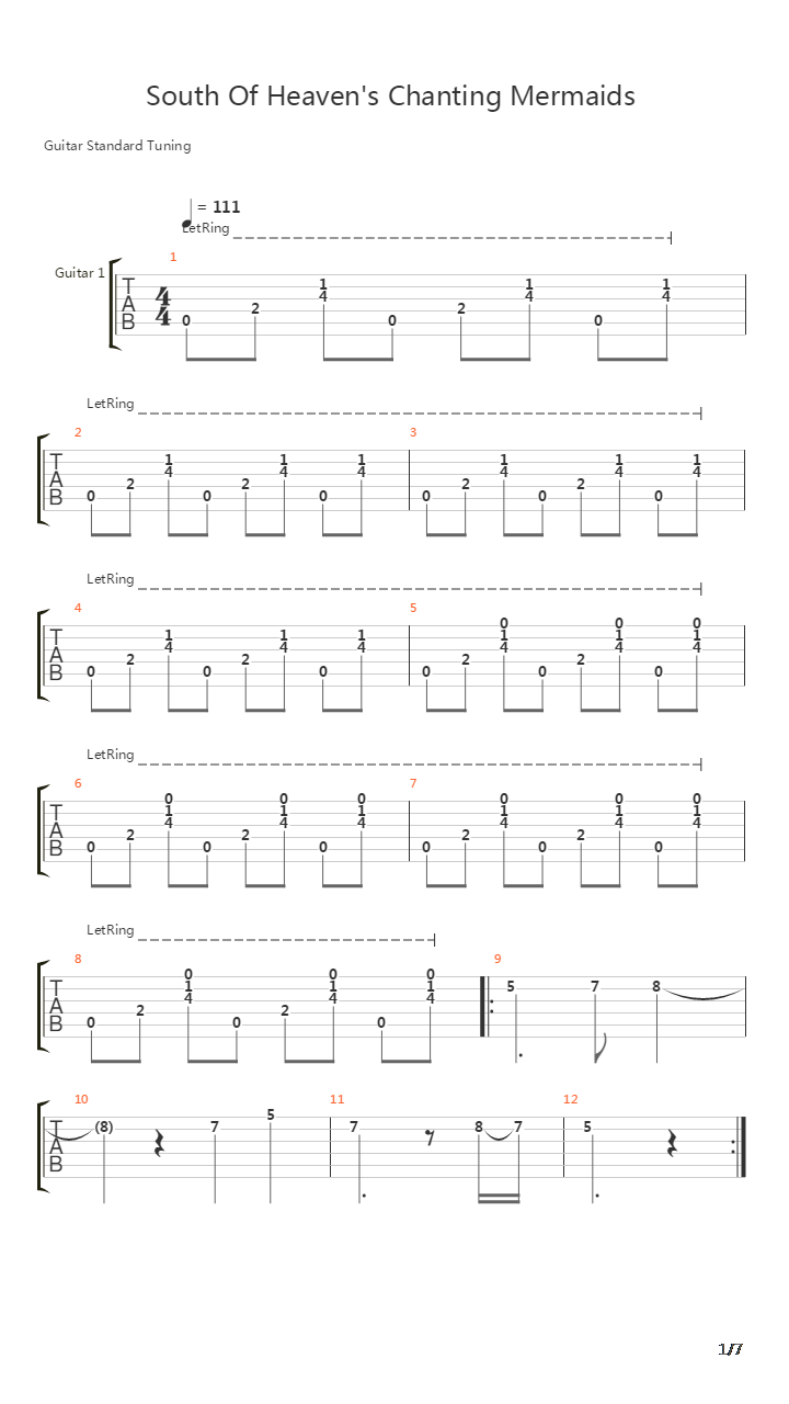 South Of Heavens Chanting Mermaids吉他谱