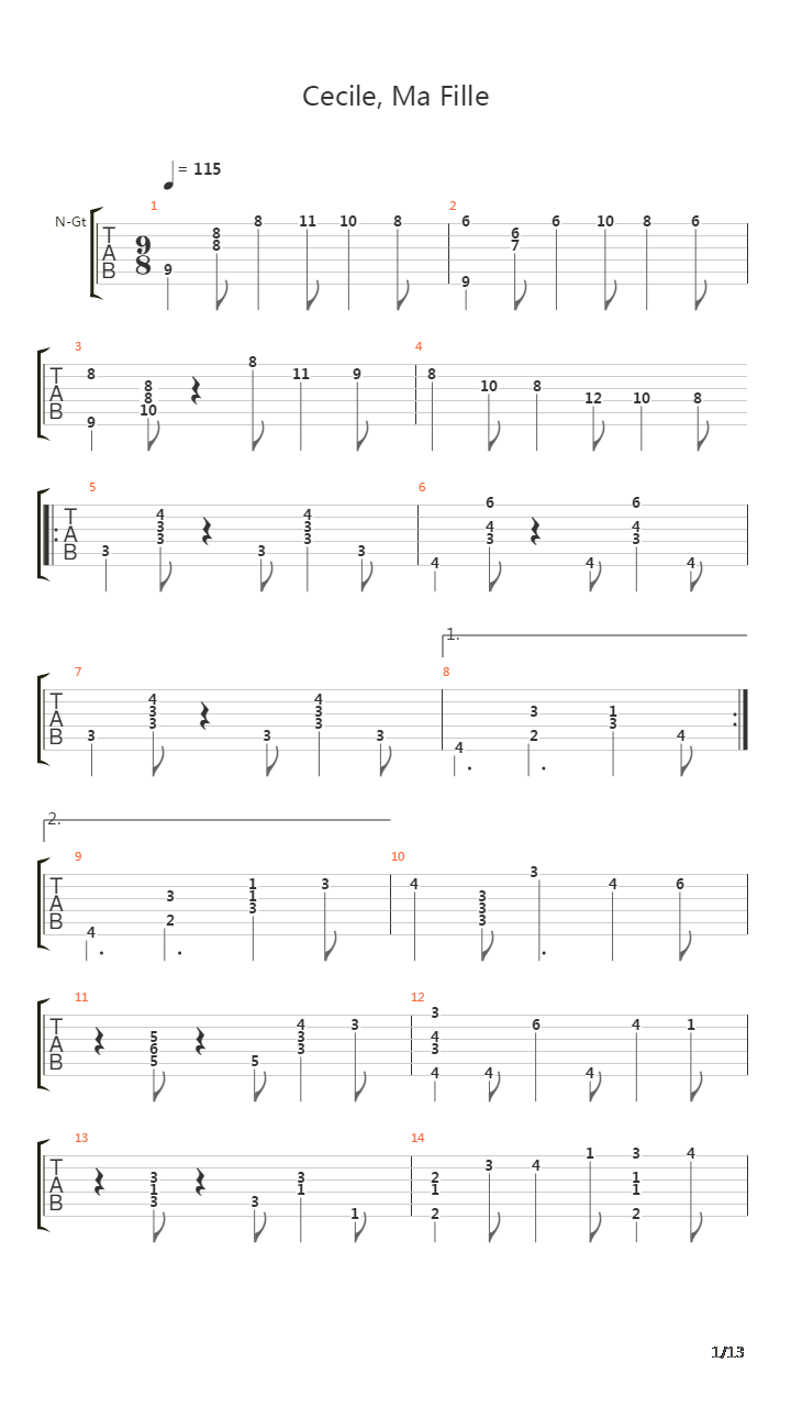 Cecile Ma Fille吉他谱