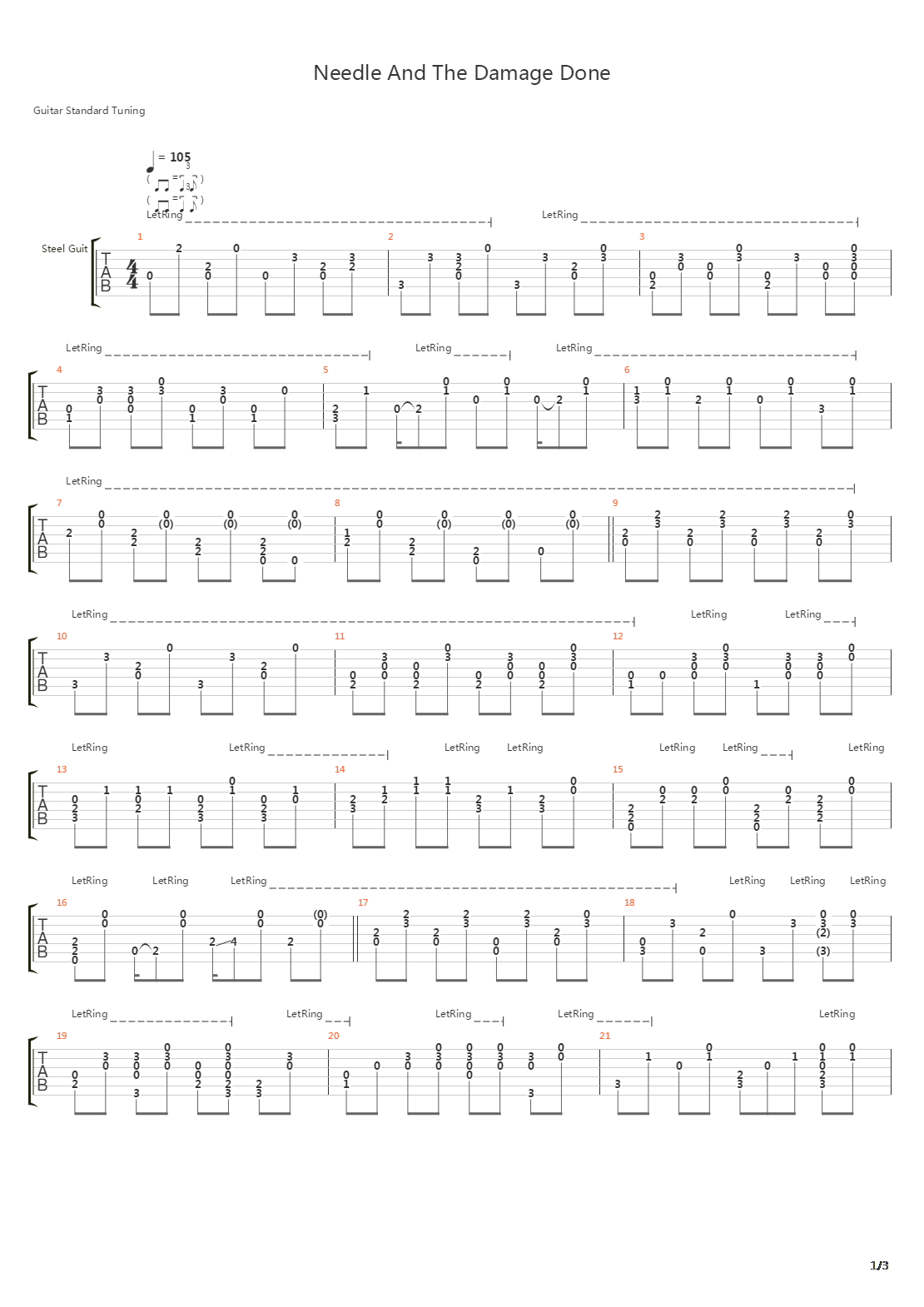 The Needle And The Damage Done吉他谱