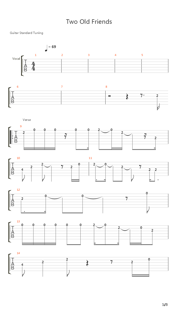 Two Old Friends吉他谱