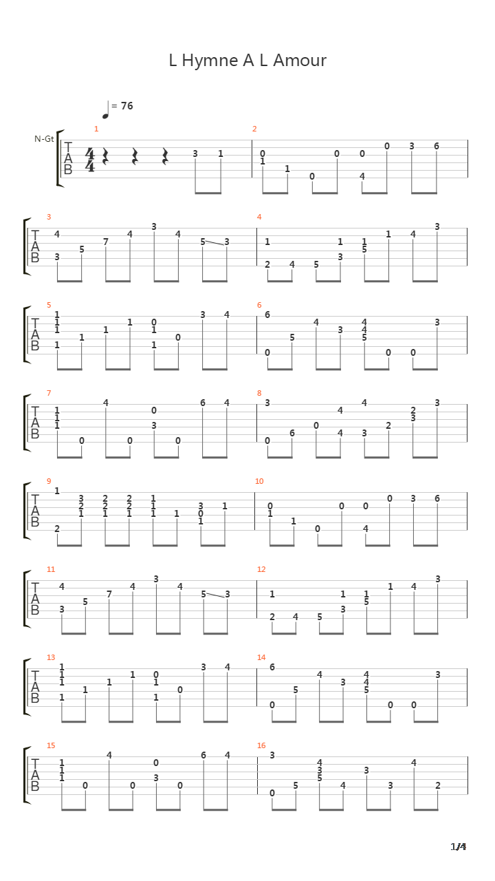 L Hymne A LAmour吉他谱