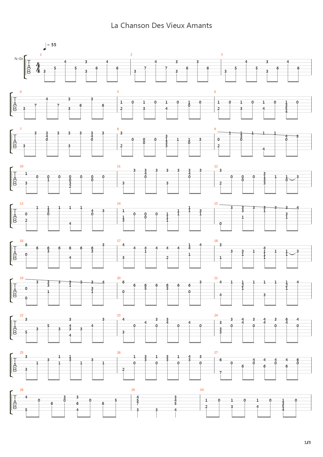 La Chanson Des Vieux Amants吉他谱