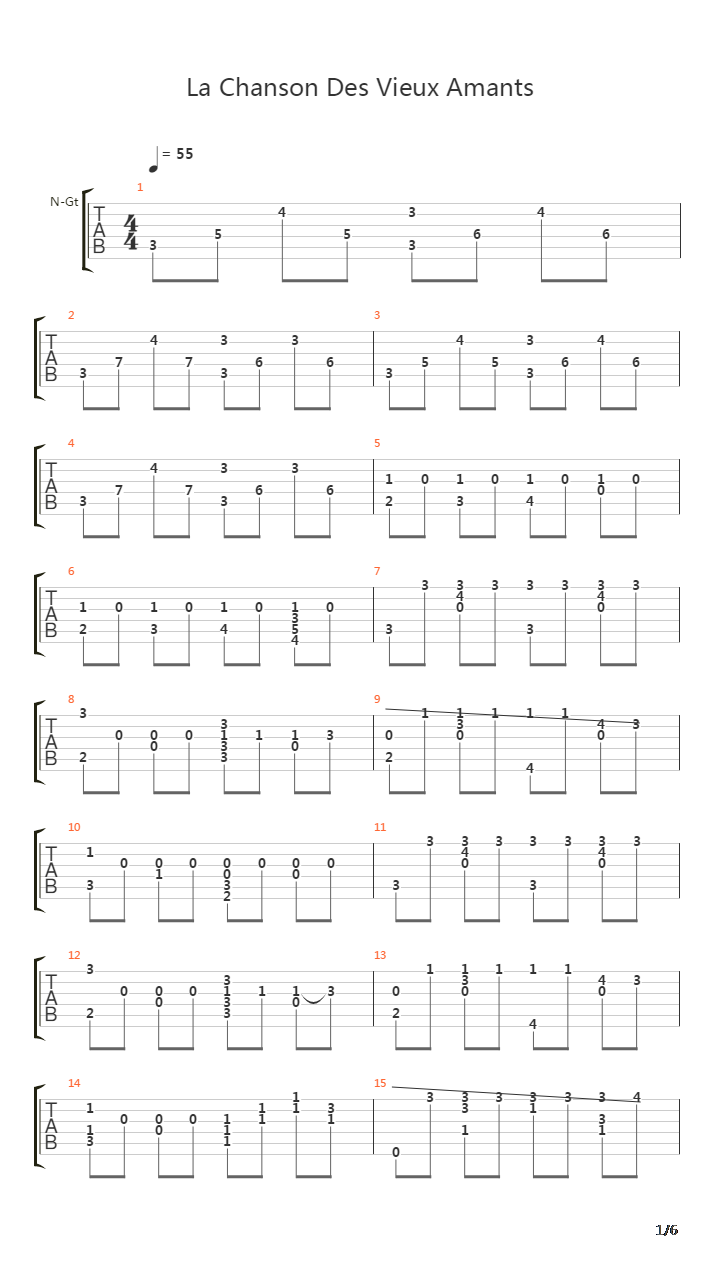 La Chanson Des Vieux Amants吉他谱