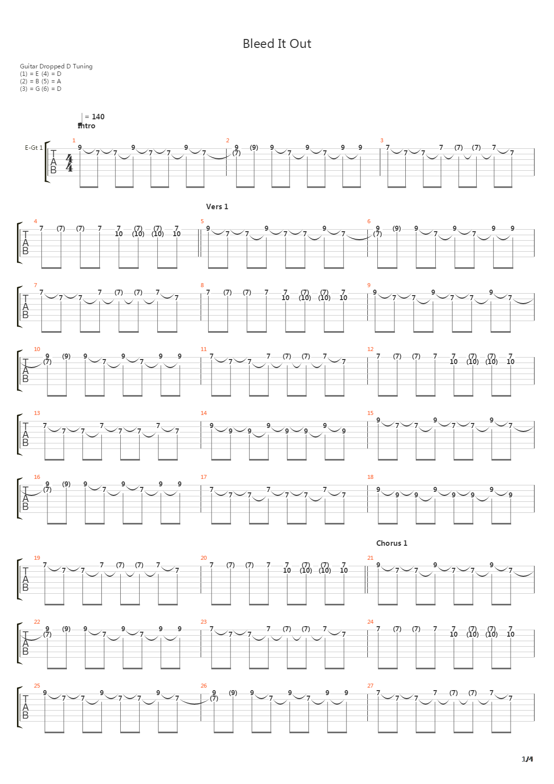Bleed It Out吉他谱
