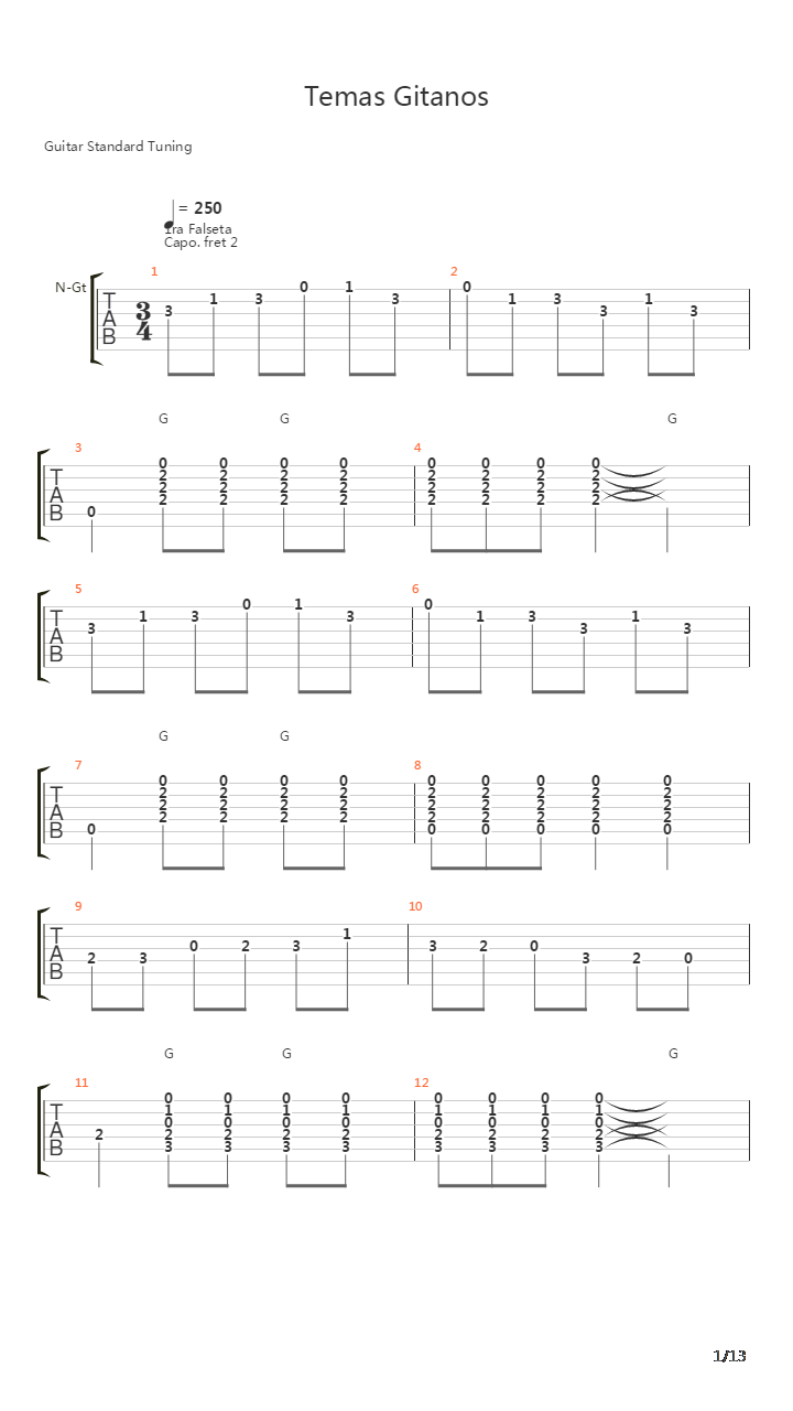 Temas Gitanos吉他谱